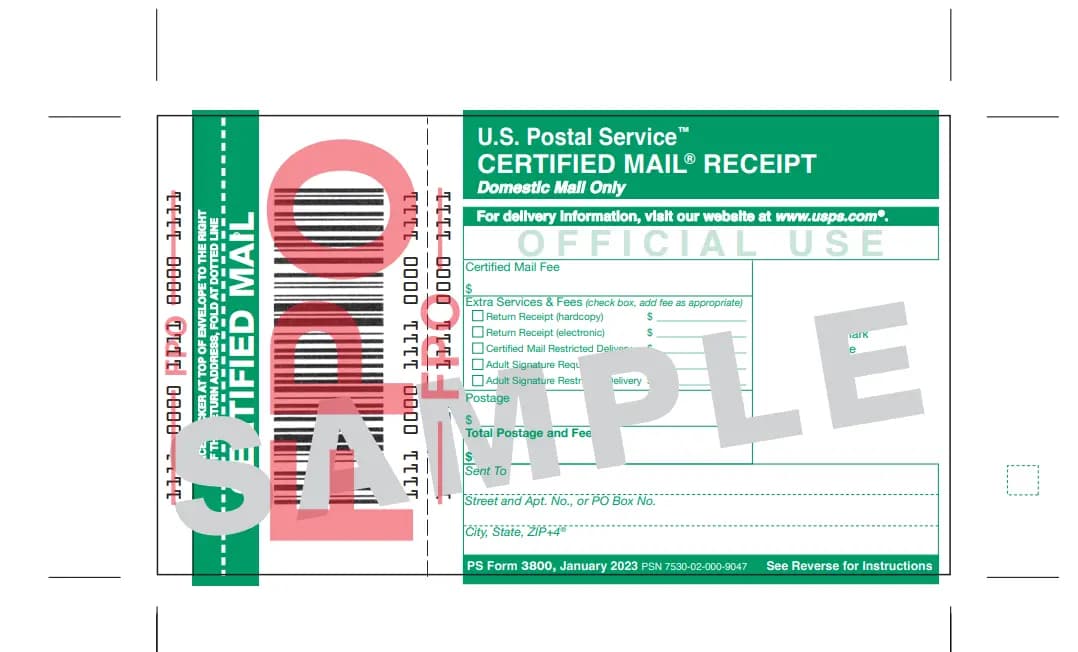 PS Form 3800 and PS Form 3811 Certified Mail forms examples