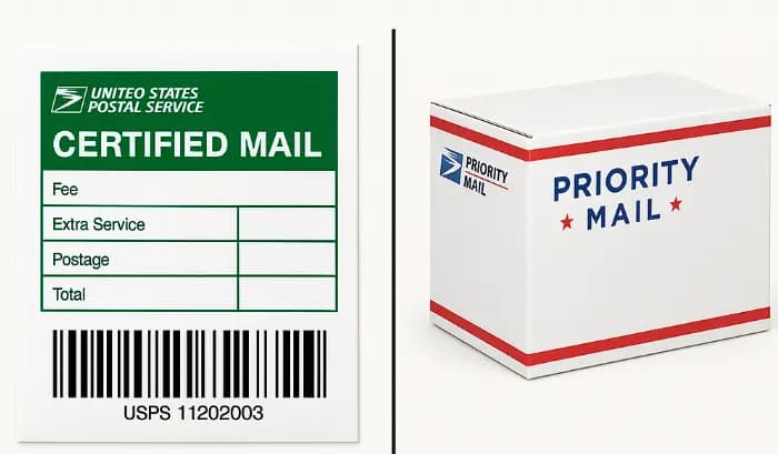 Certified Mail vs Priority Mail comparison: speed, cost, proof of delivery