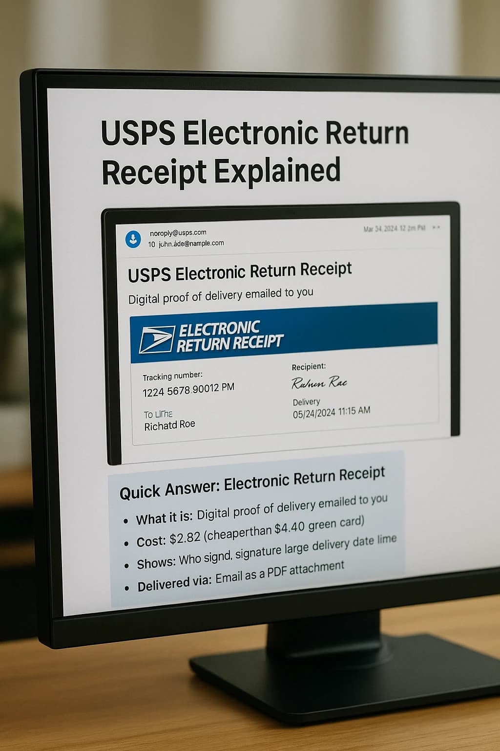 USPS electronic return receipt showing digital proof of delivery via email