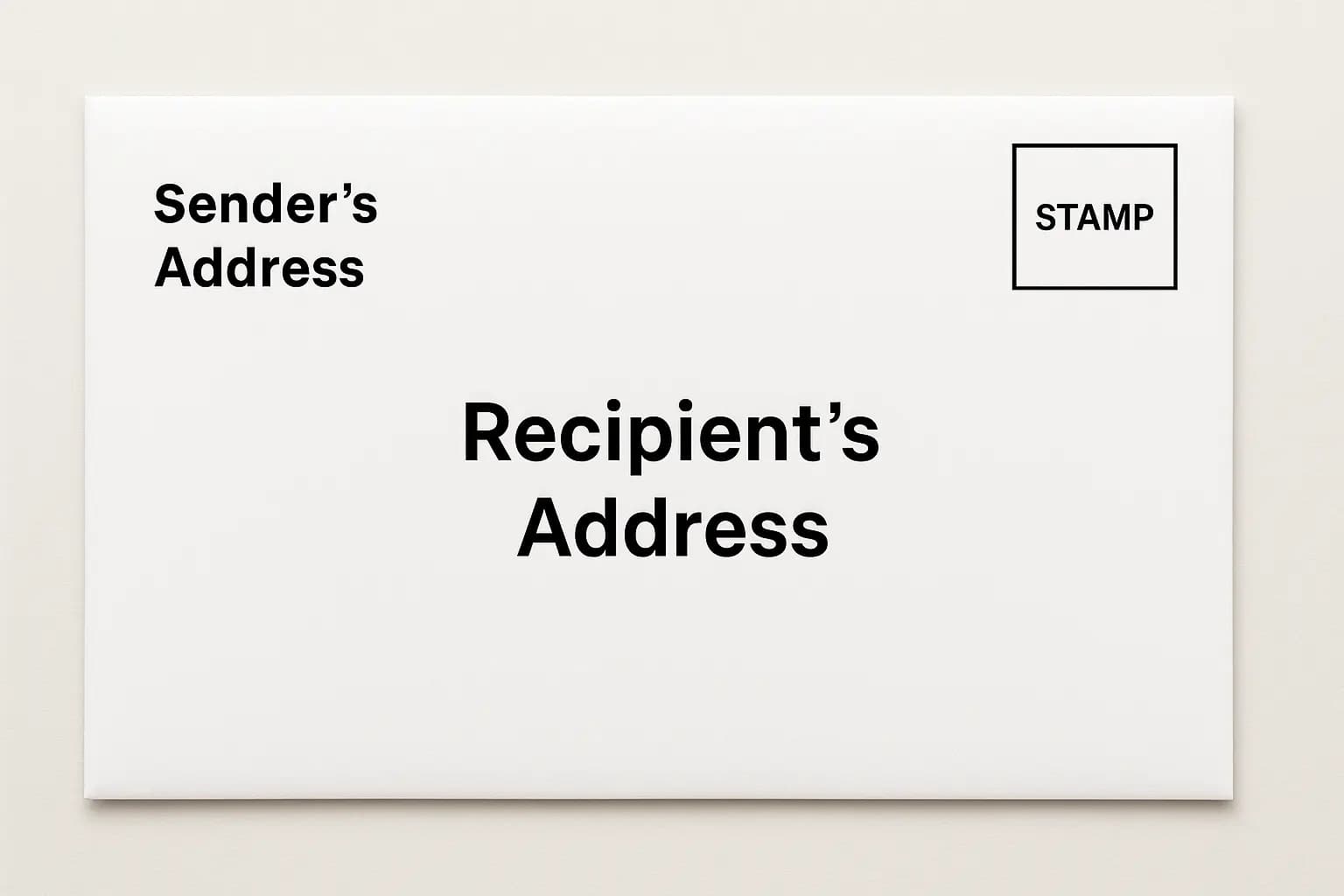 Where to write addresses and place stamp on envelope