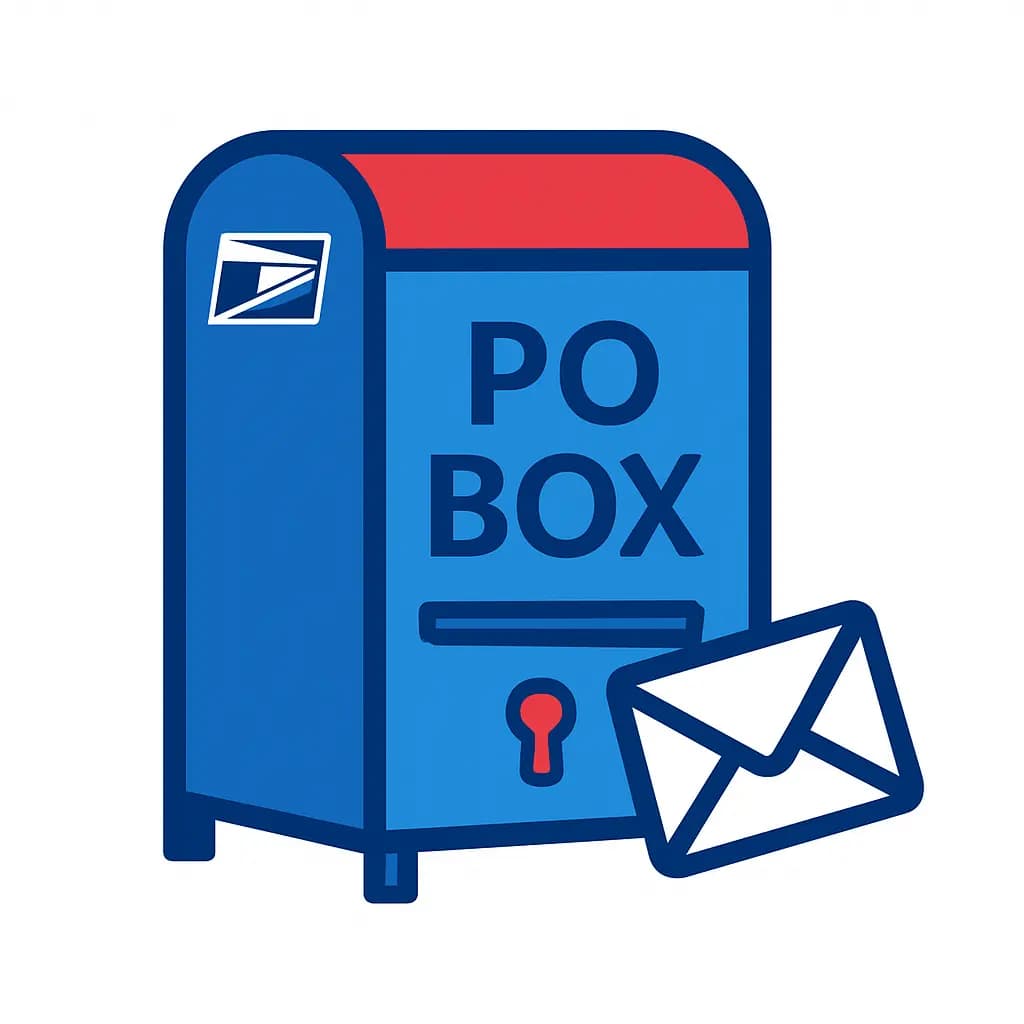 USPS PO Box address format showing proper envelope addressing with PO Box number and ZIP Code