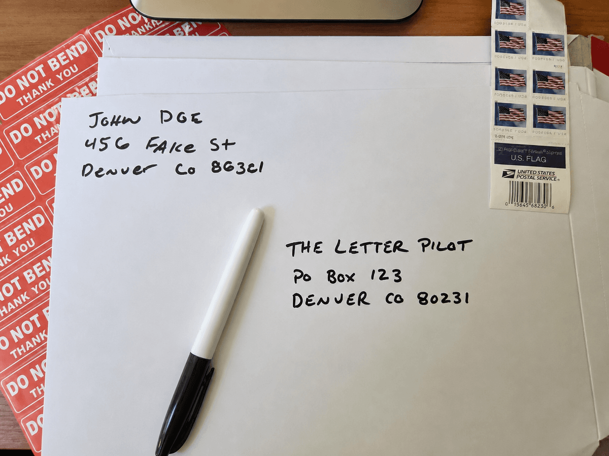 A quick handwritten PO Box layout example.