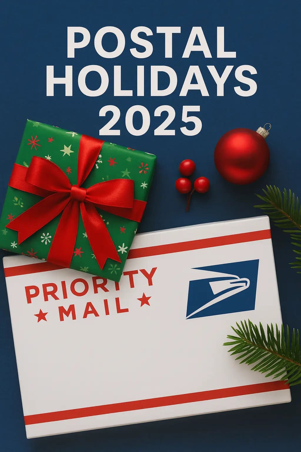 Calendar showing postal holidays 2025 and USPS closed days
