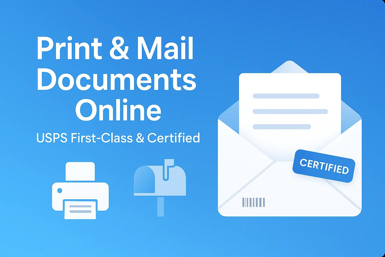 Print and mail documents online with USPS First‑Class or Certified