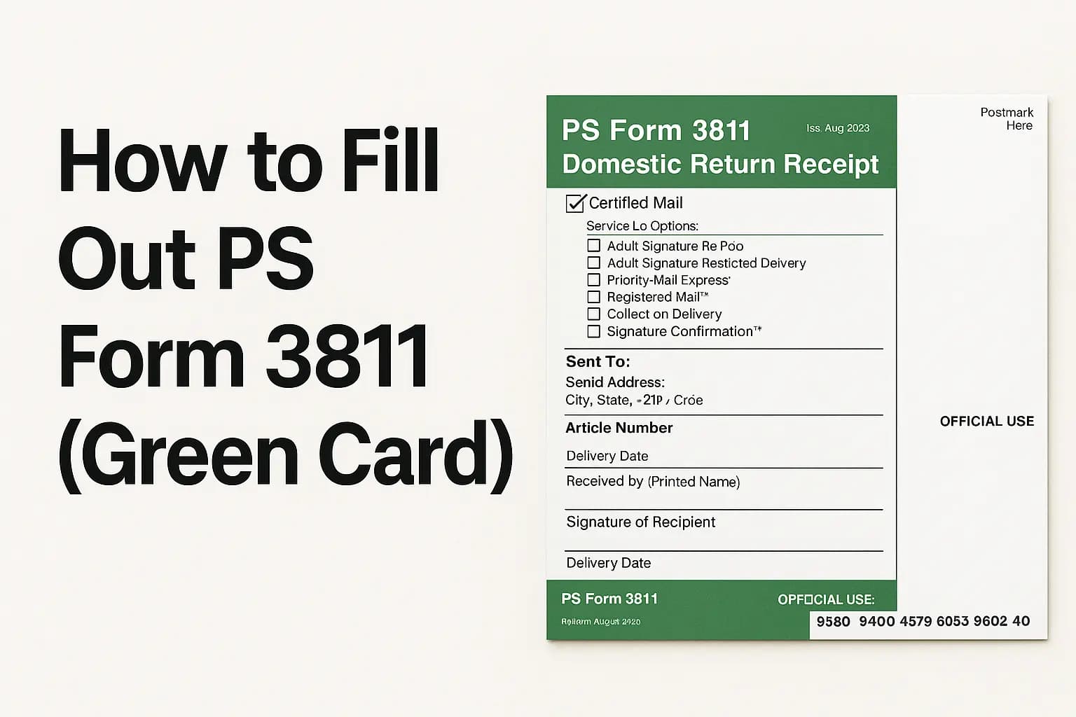 USPS PS Form 3811 green card return receipt example with front and back