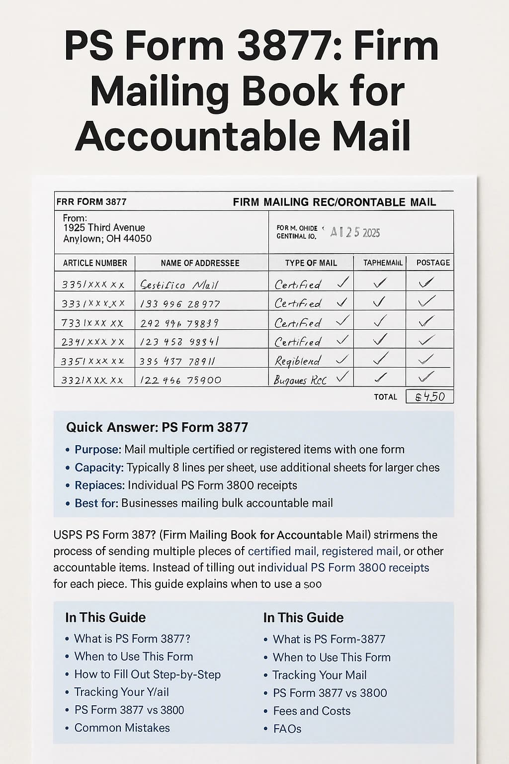 PS Form 3877 Firm Mailing Book for batch certified mail and accountable mail