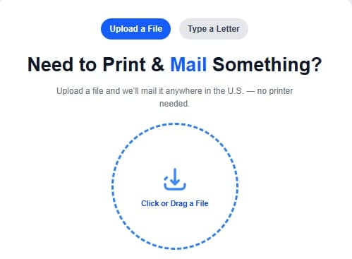 Quick Mail upload interface - send mail online without account registration