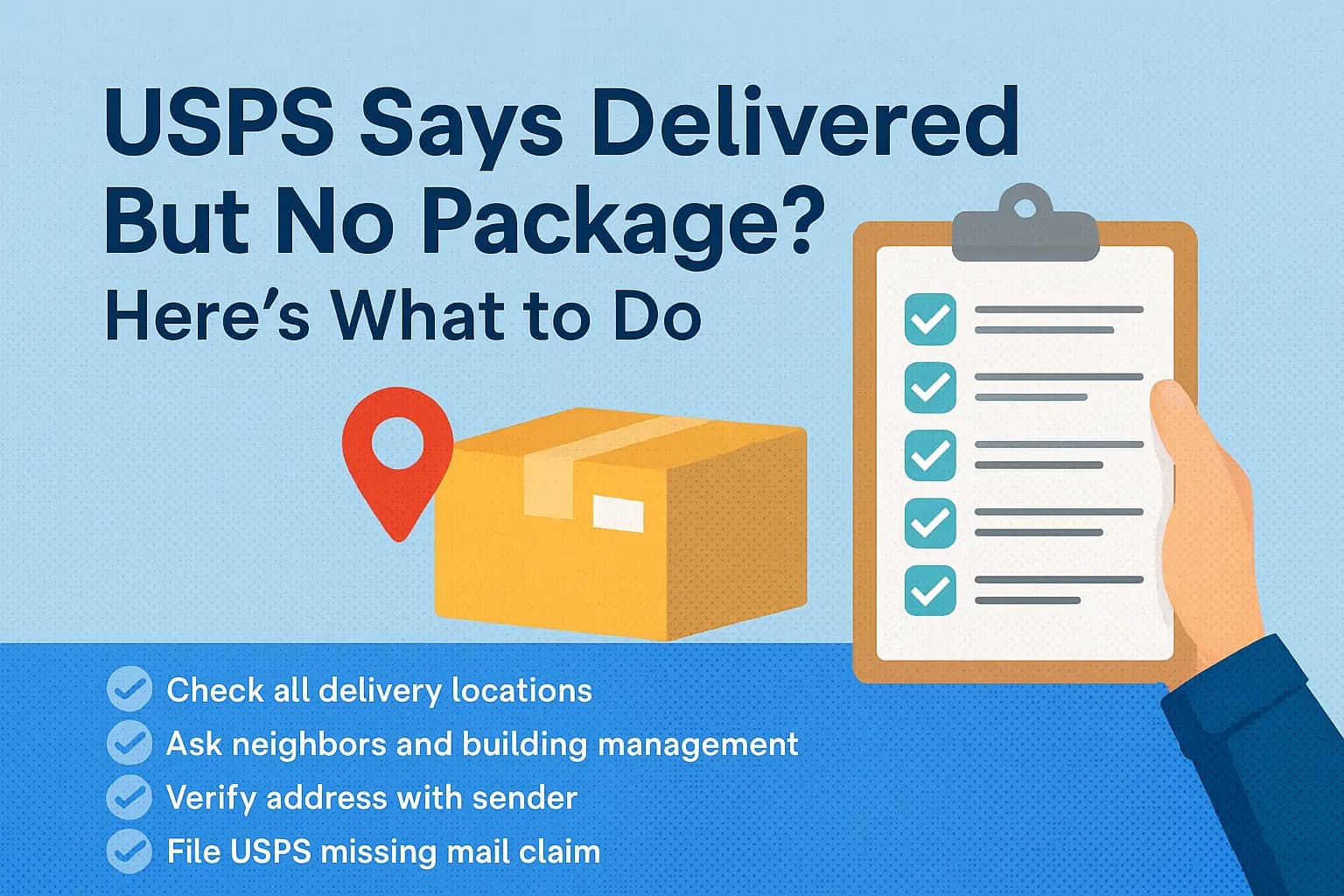 Person at USPS post office counter discussing missing package delivery issues with postal worker