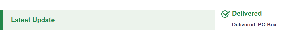 USPS tracking update marked Delivered, PO Box