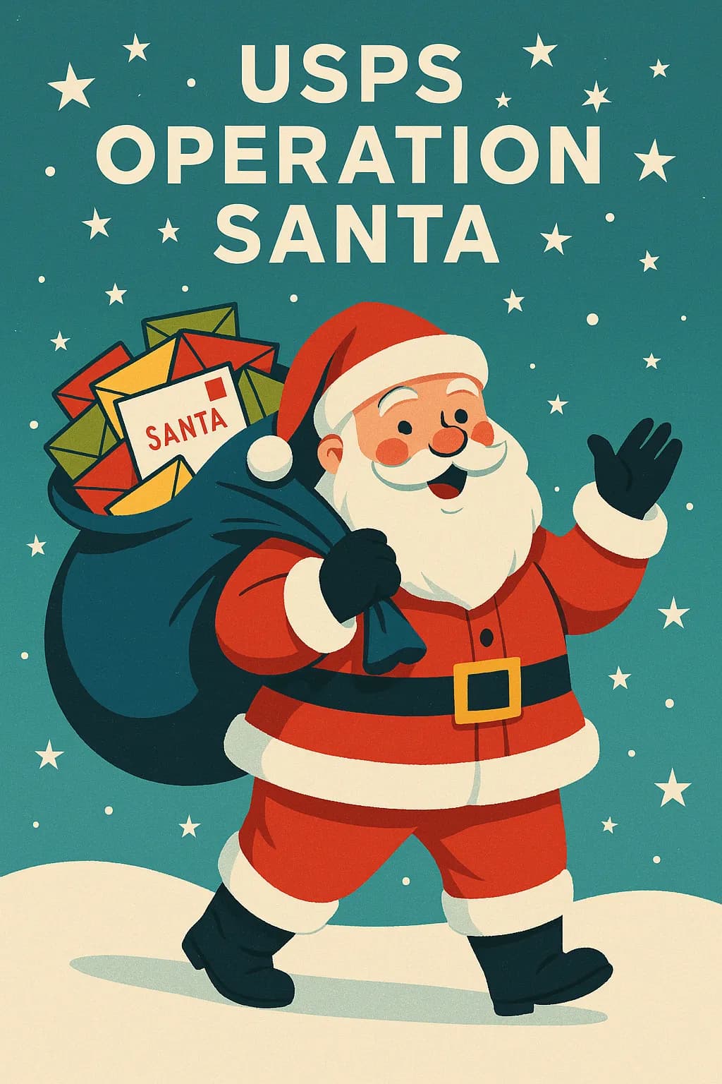 Child's letter to Santa with envelope addressed to USPS Operation Santa at North Pole