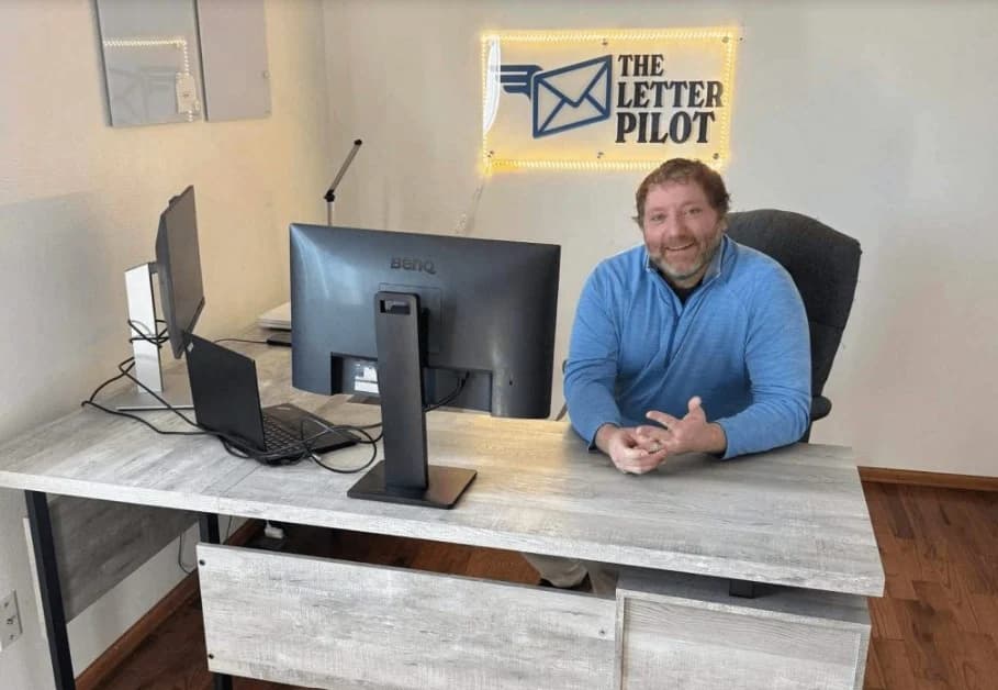 Chris Curzon working in The Letter Pilot's original office space