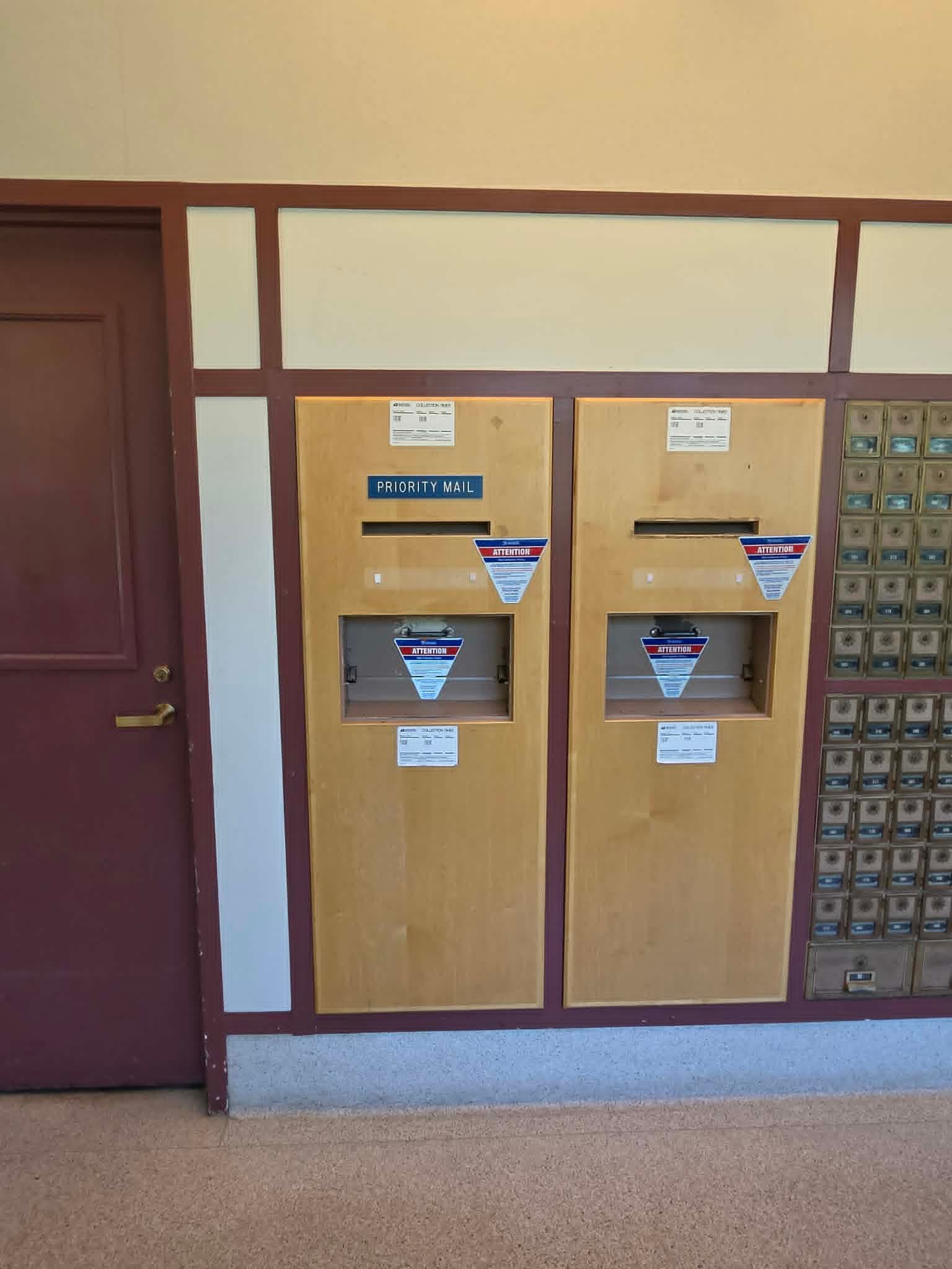 Secure interior mail-drop units inside a Post Office