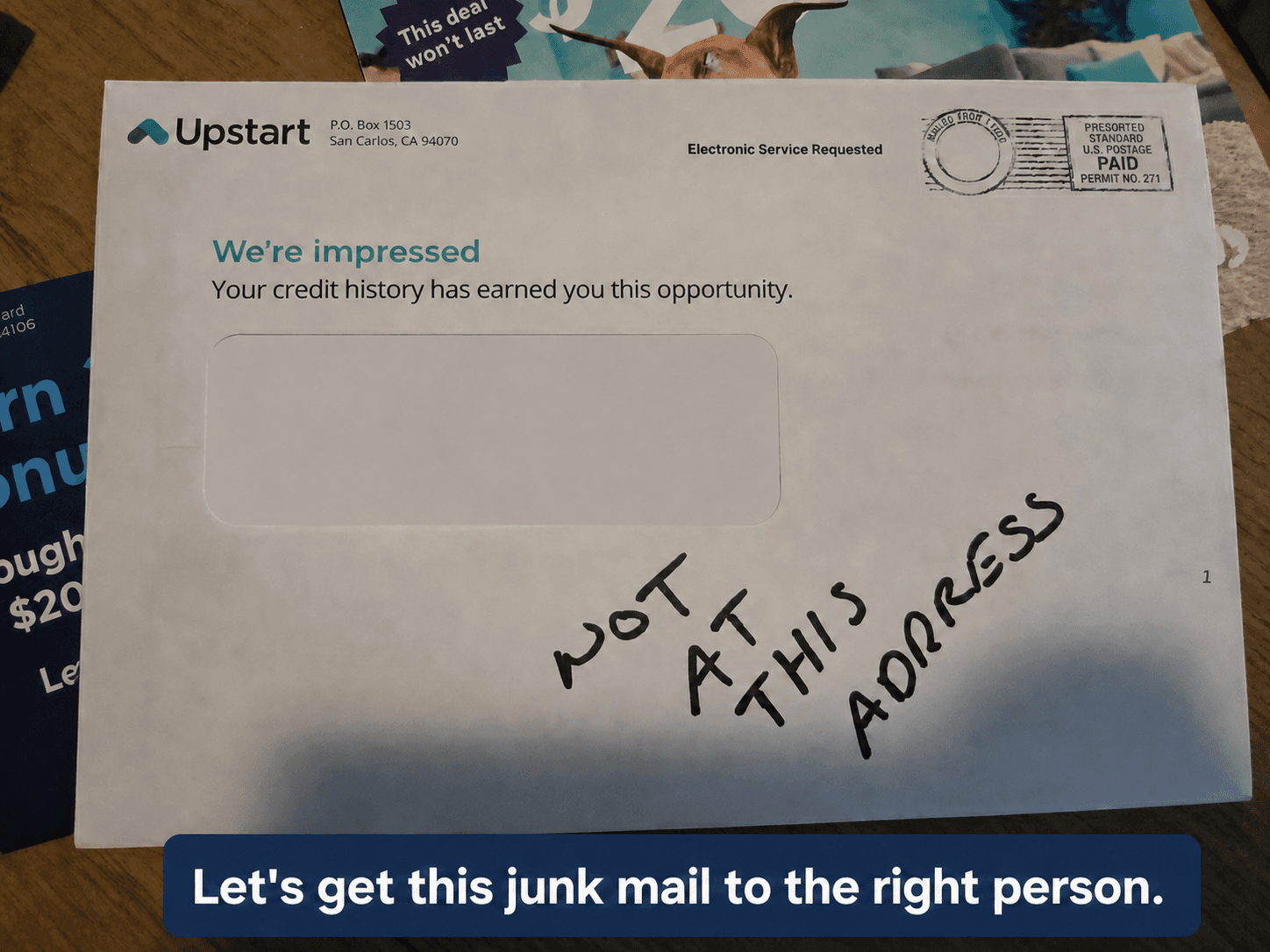 Envelope marked Not At This Address with the recipient information hidden