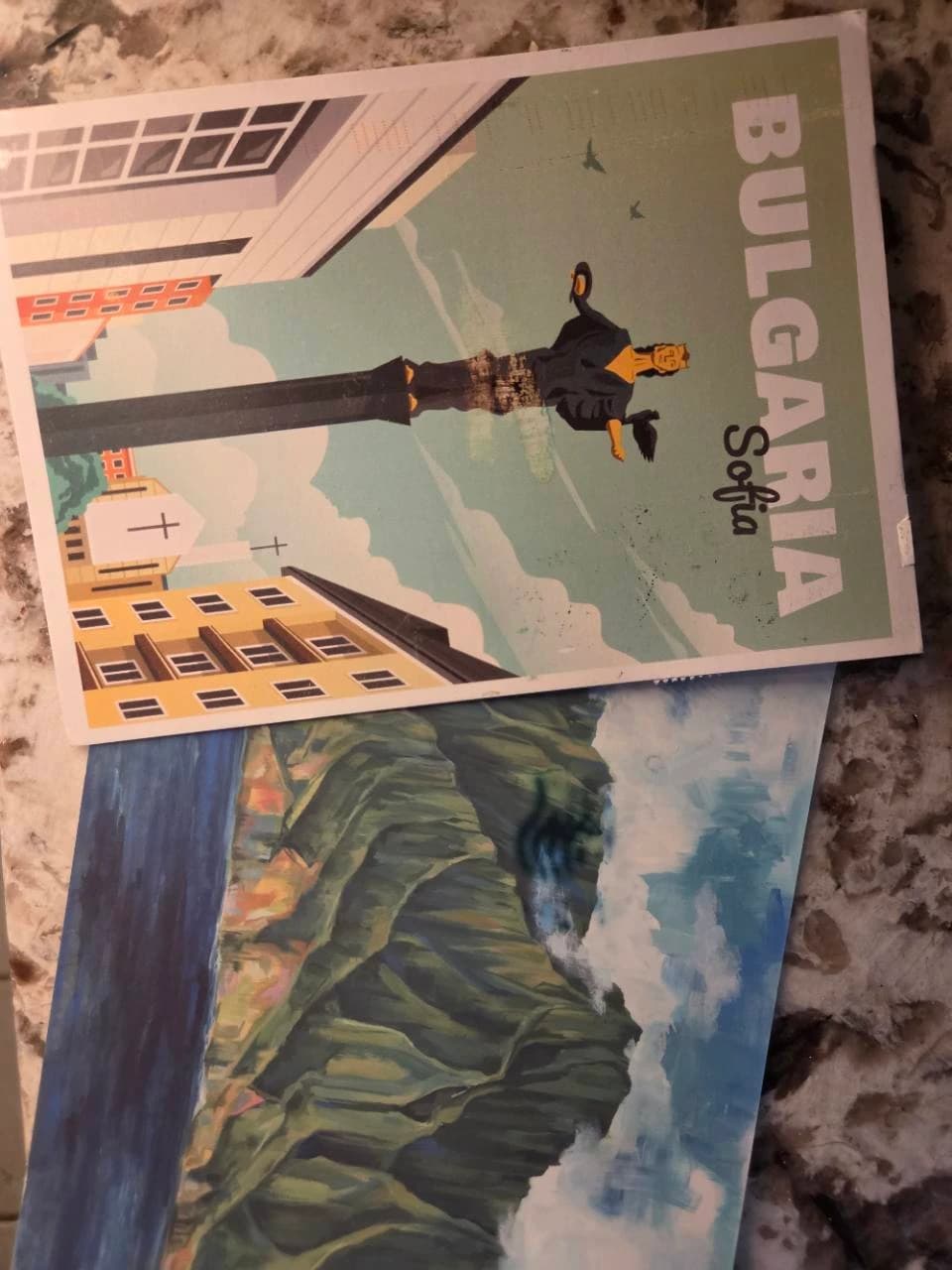 Two illustrated postcard fronts