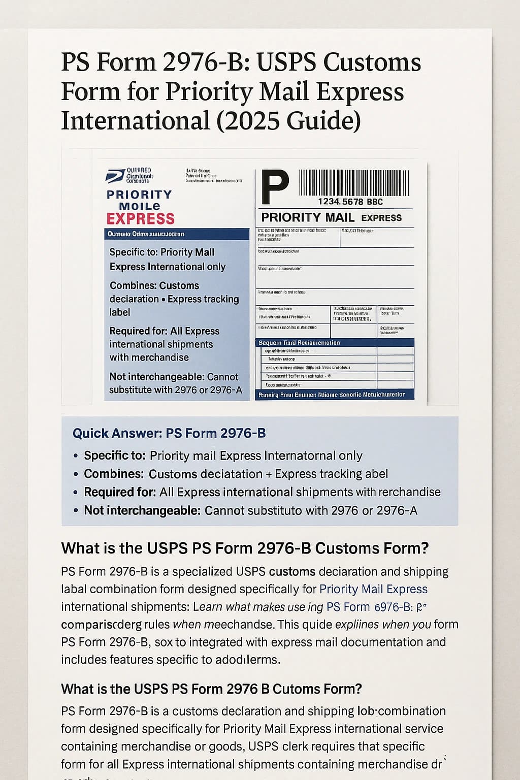 PS Form 2976-B: USPS Customs Form for Priority Mail Express International (2025 Guide) - Step-by-step guide with examples