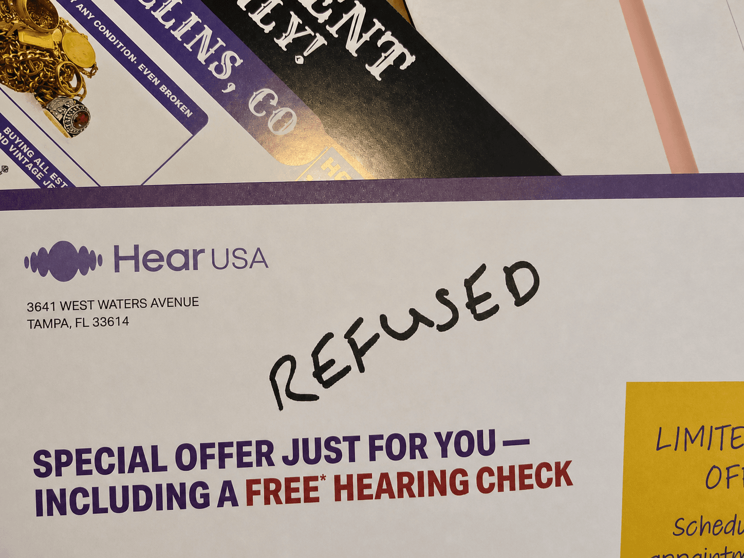 Mailpiece with Refused handwritten across the front