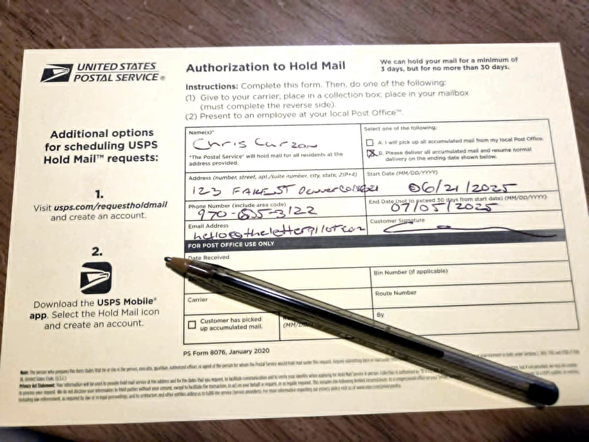 USPS Hold Mail: Pause Delivery While You're Away | The Letter Pilot