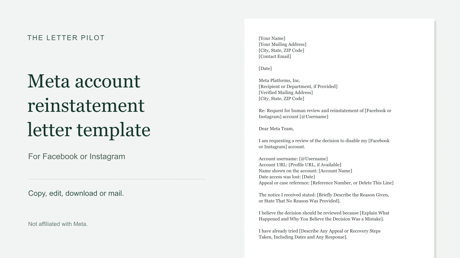 Meta Reinstatement Letter Template: Facebook & Instagram